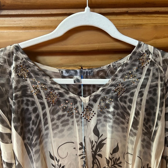 Daniel Benjamin Top Long Sleeve Gray and White Tunic Women's Size Large - Picture 3 of 7